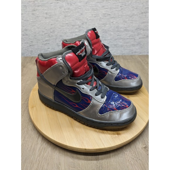 Nike Dunk High Optimus Prime Transformers Flames Silver Red Blue Sneakers Size 7 - Picture 1 of 10
